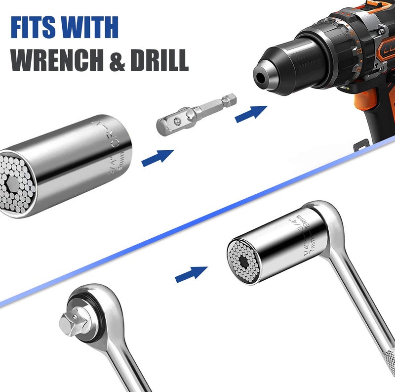 URGENEX Universal Socket Set (11-32mm 7-19mm) Super Socket for Unscrew Any Bolt Multi-Function Universal Wrench Tool Kit with Power Drill Adapters Gifts for Men, Father/Dad, Husband, DIY Handyman 4PCS - Image 4